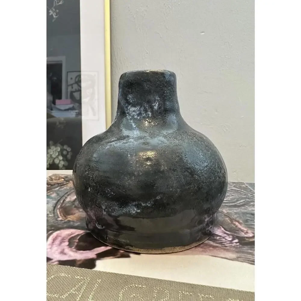 Vintage Studio Pottery Vase Drip Glaze Finish Modern Handmade American Pottery